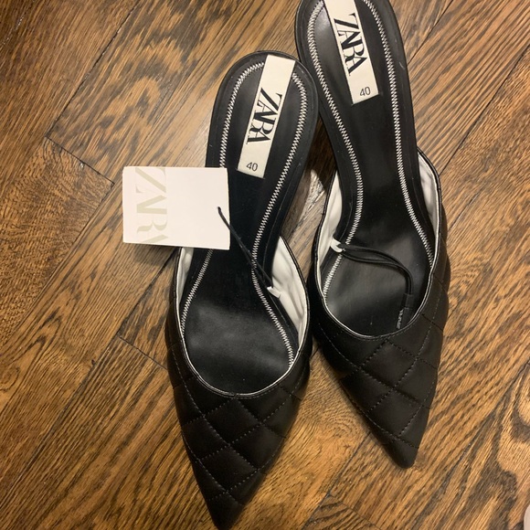 NWT 🖤 Zara Leather Quilted Mule Heel 40 9 - Picture 3 of 8